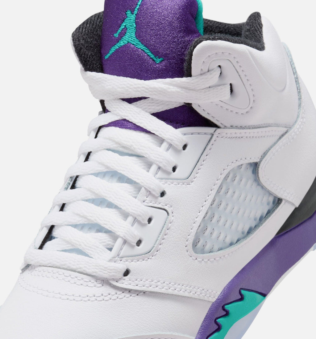 Air Jordan 5 Retro Grape Preschool Lifestyle Shoe - White/New Emerald/ Grape Ice/Black
