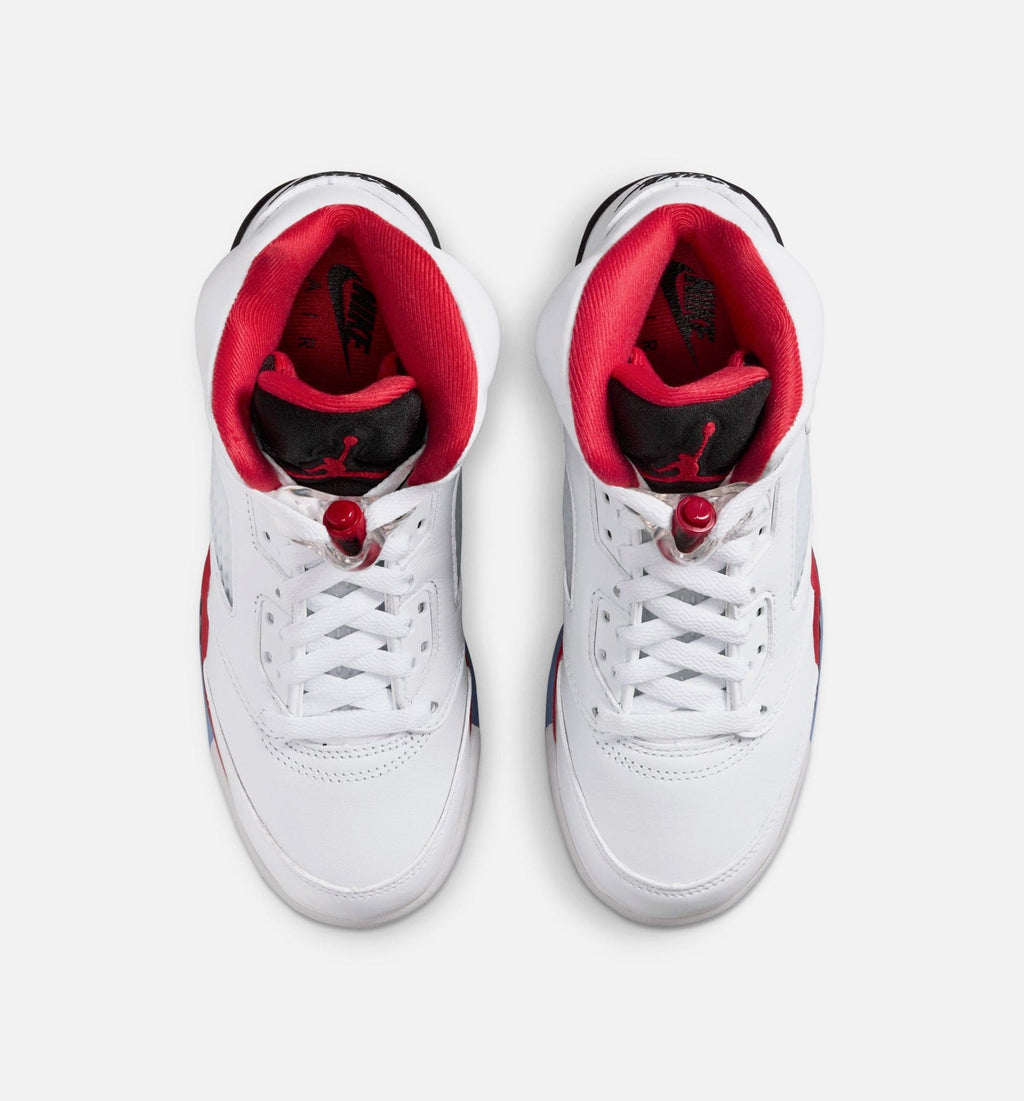 Air Jordan 5 Retro Fire Red Grade School Lifestyle Shoe - White/Fire Red/Black