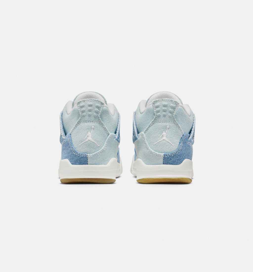 Air Jordan 4 Retro Worn Blue Preschool Lifestyle Shoe - Sail/Worn Blue/Metallic Gold