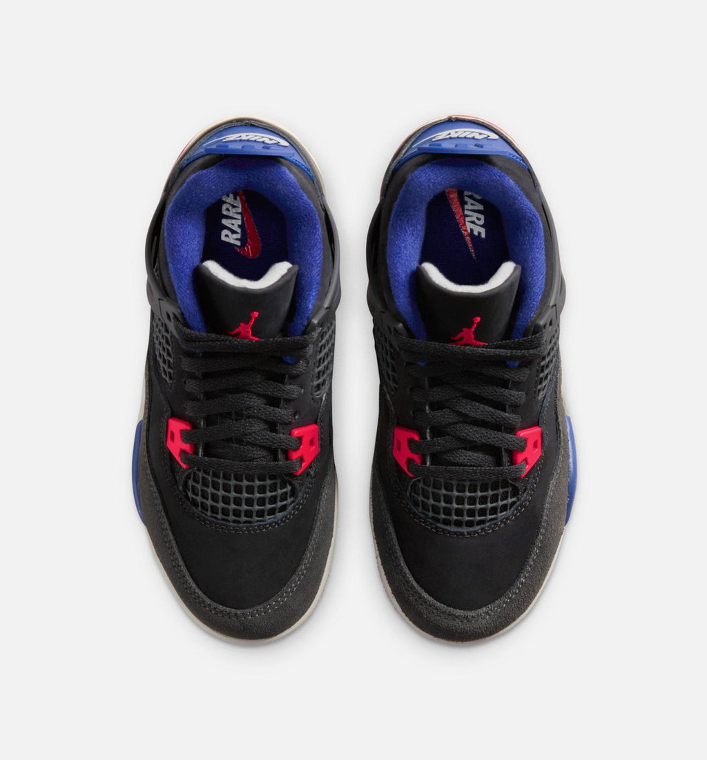 Air Jordan 4 Retro Rare Air Preschool Lifestyle Shoe - Black/Fire Red/Deep Royal Blue